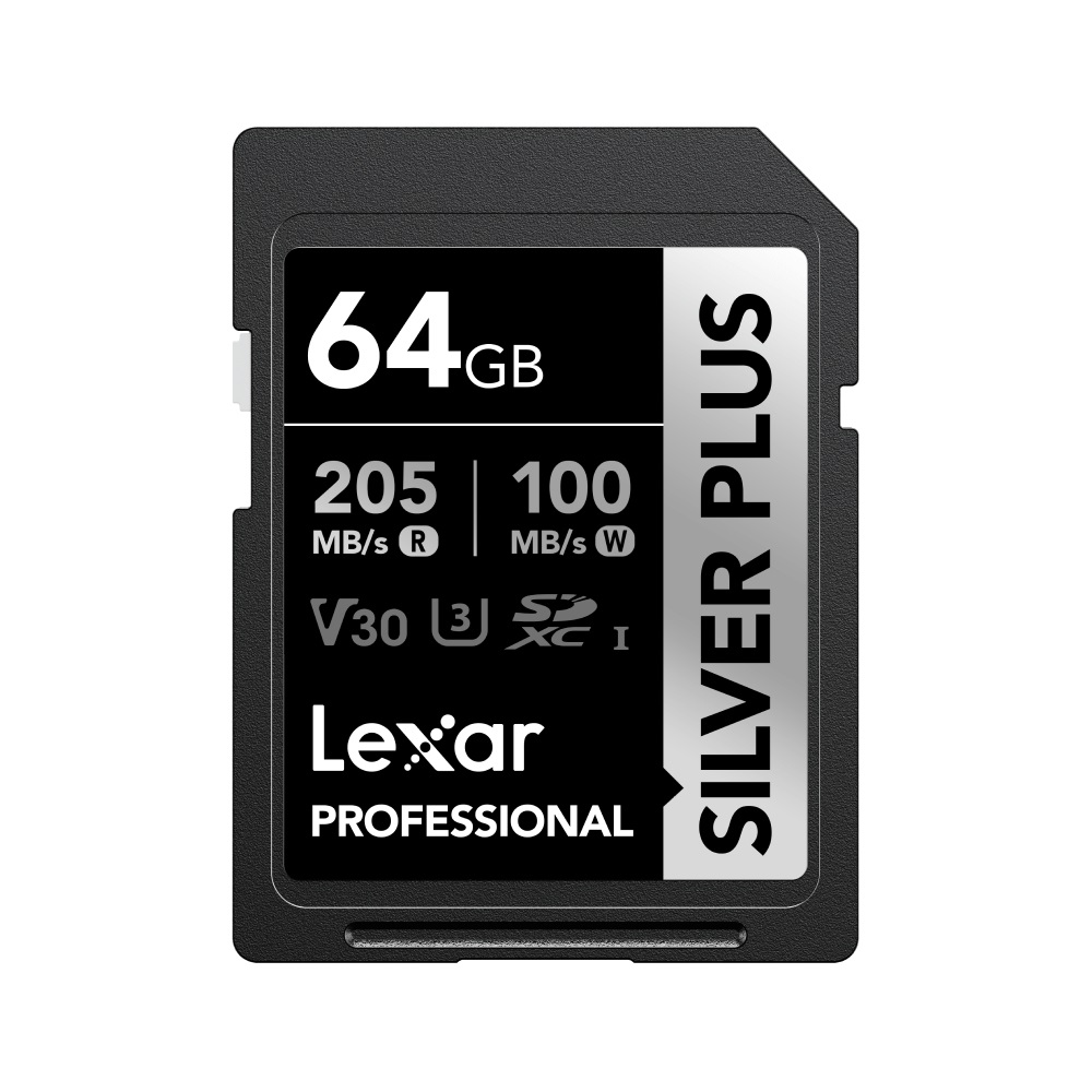 Lexar 64GB Pro Silver Plus SDHC UHS-I V30 - Velocità di lettura 205 MB/s, scrittura 150 MB/s, supporto video 4K