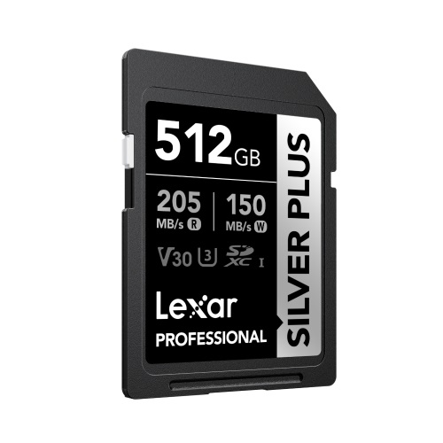 Lexar Professional SILVER PLUS 512GB SDXC UHS-I V30 - Velocità fino a 205MB/s, supporto FULL-HD e 4K