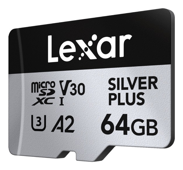 Lexar Professional SILVER PLUS micro SDXC UHS-I Card 64GB - Velocità di lettura fino a 205 MB/s, scrittura 150 MB/s, A2, U3, V30, Class10, con adattatore