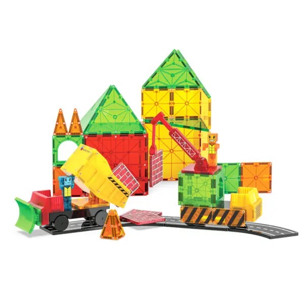 Magna-Tiles® Builder XL - Set di costruzione magnetica da 50 pezzi con telai per auto, traghetti per camion e gru