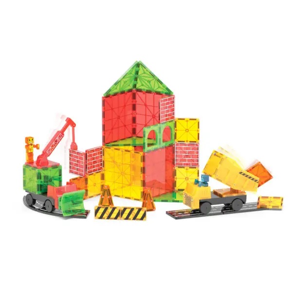 Magna-Tiles® Builder XL - Set di costruzione magnetica da 50 pezzi con telai per auto, traghetti per camion e gru