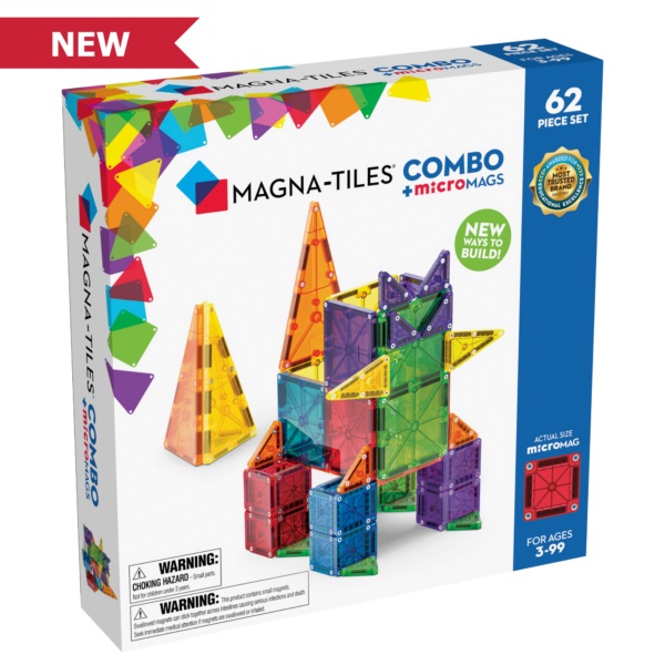 MAGNA-TILES Combo - Set di costruzione magnetica, 62 pezzi con triangoli e quadrati
