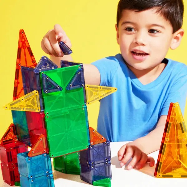 MAGNA-TILES Combo - Set di costruzione magnetica, 62 pezzi con triangoli e quadrati