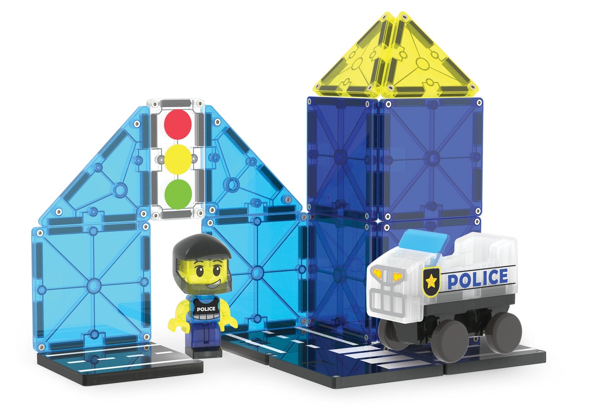 MAGNA-TILES® Police Patrol - Set di costruzioni magnetiche da 20 pezzi con figurina di poliziotto