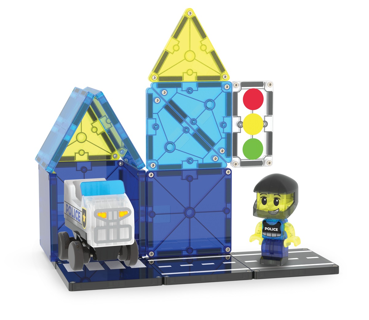 MAGNA-TILES® Police Patrol - Set di costruzioni magnetiche da 20 pezzi con figurina di poliziotto
