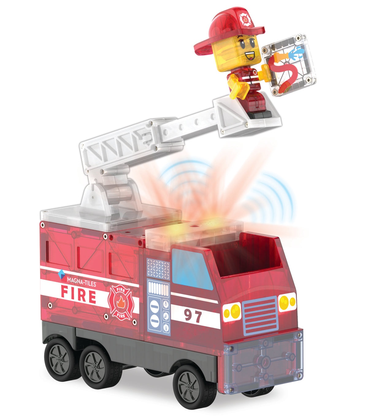 MAGNA-TILES Stazione dei Pompieri - Set di Costruzioni Magnetiche da 50 Pezzi con Figura e Accessori