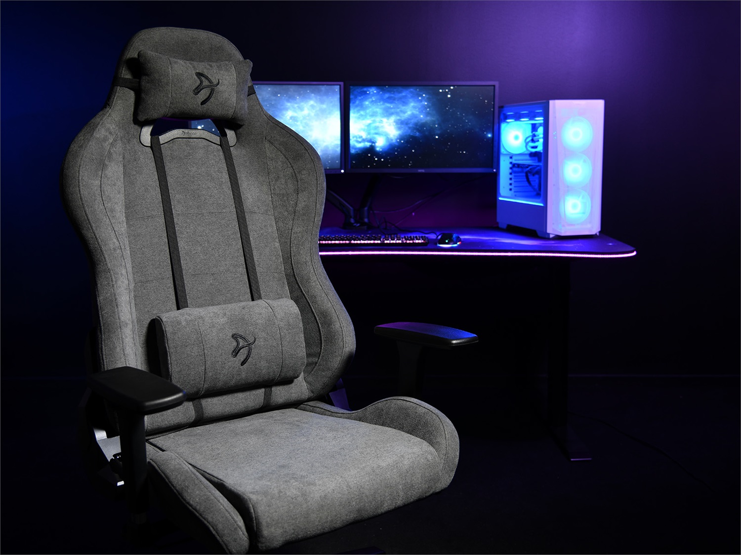 Arozzi Torretta Soft Fabric - Sedia da Gaming Ergonomica Grigia con Supporto per Schiena
