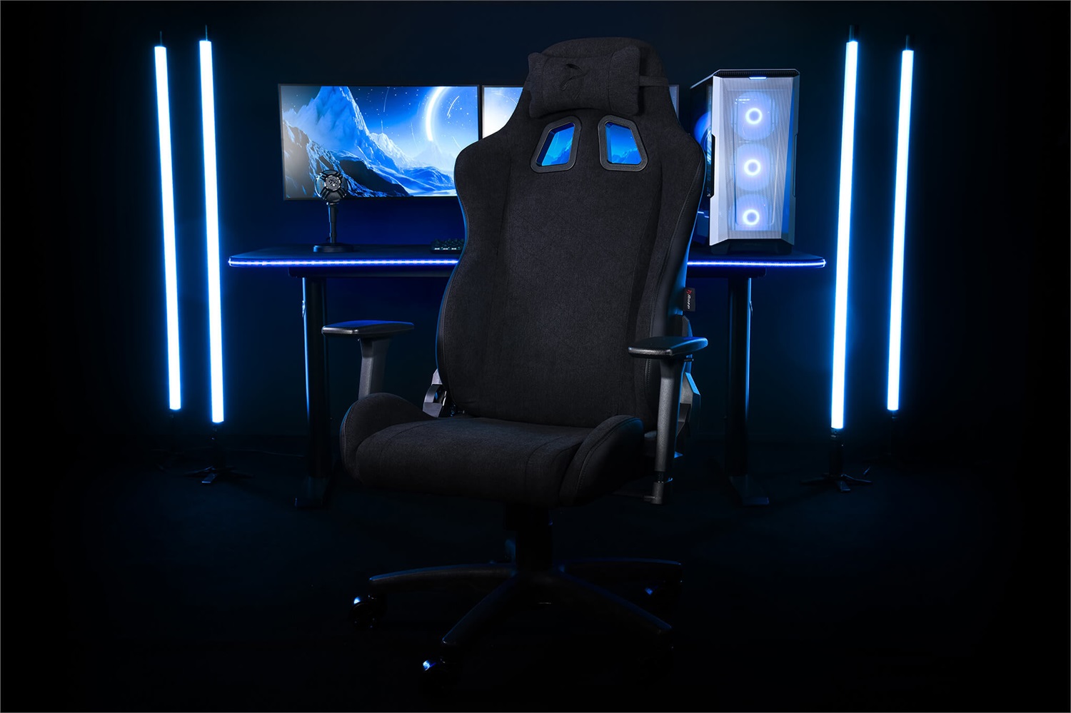 Arozzi Avanti SFB-PBK Sedia da Gaming in Tessuto Morbido - Sedia da Gioco per Console con Braccioli 3D e Cuscino Poggiatesta