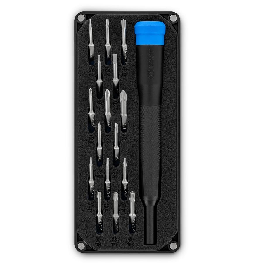 iFixit Minnow Precision Bit Set - Set di punte da cacciavite di precisione con 16 punte (4 mm) e cacciavite, compatto e pratico da viaggio per smartphone e tablet