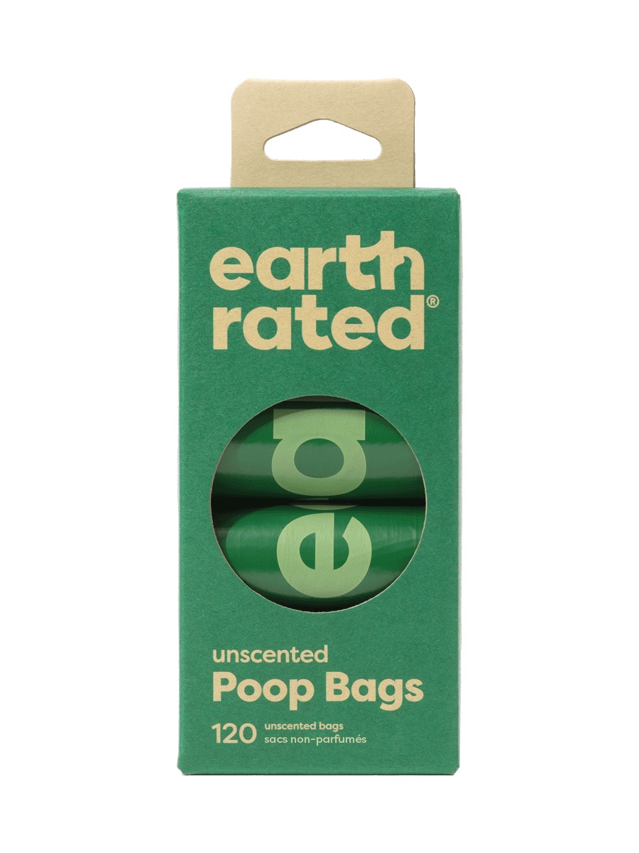 Earth Rated Sacchetti Igienici per Cani Extra Resistenti Senza Profumo - 120 Sacchetti (8 Rotoli da 15) - 23 x 33 cm