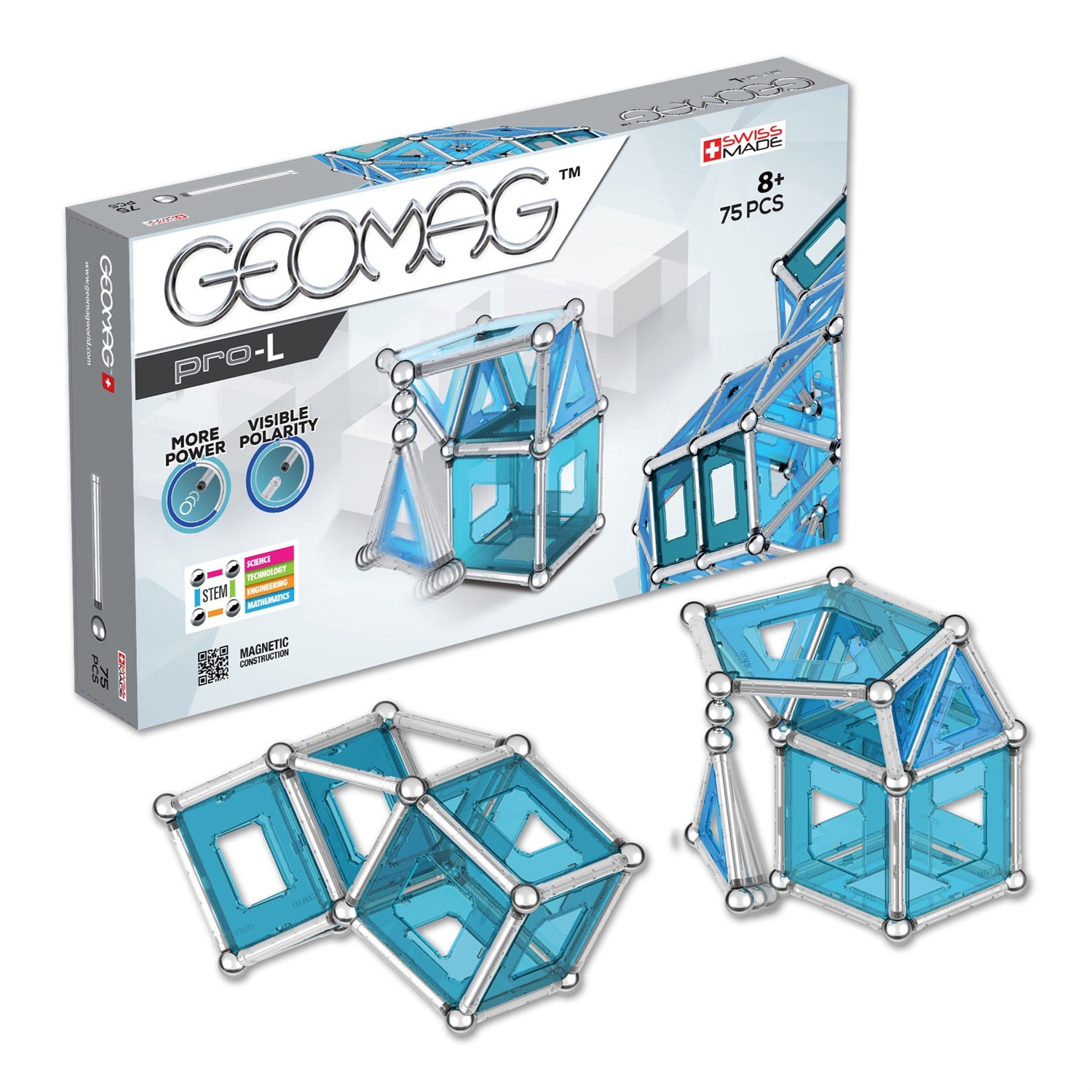 Geomag PRO-L 023 - Costruzioni Magnetiche, 75 Pezzi, Compatibile con Linee Classic, Magneti Forti e Polarità Visibile