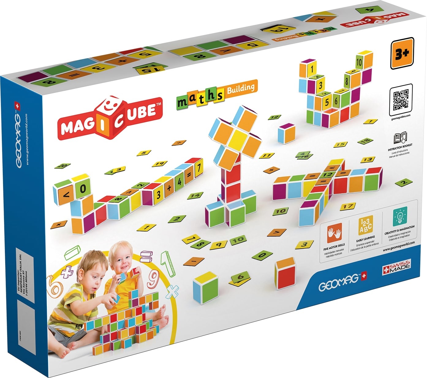 Geomag MagiCube GM083 - Giocattolo Educativo con 16 Cubi Magnetici e 45 Clip per Apprendimento Matematico - Educazione Montessori dai 3 Anni