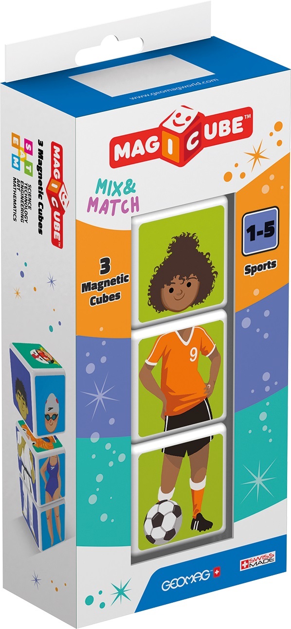 Geomag MagiCube - Blister 3 Cubetti Magnetici Sportivi per Bambini da 1 a 5 Anni