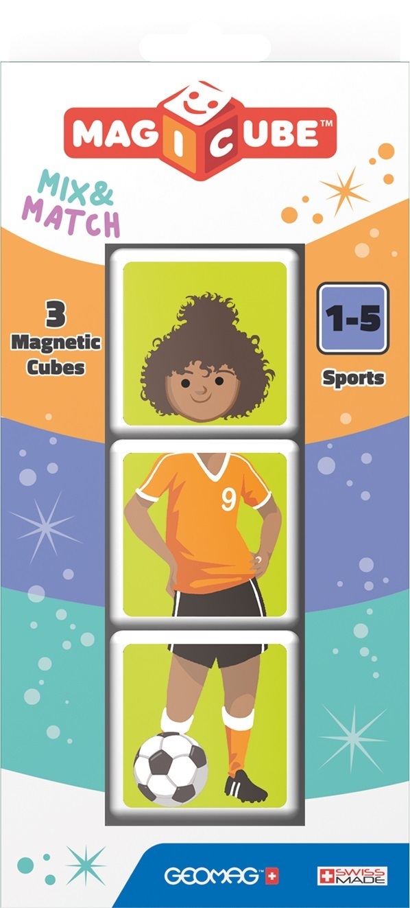 Geomag MagiCube - Blister 3 Cubetti Magnetici Sportivi per Bambini da 1 a 5 Anni