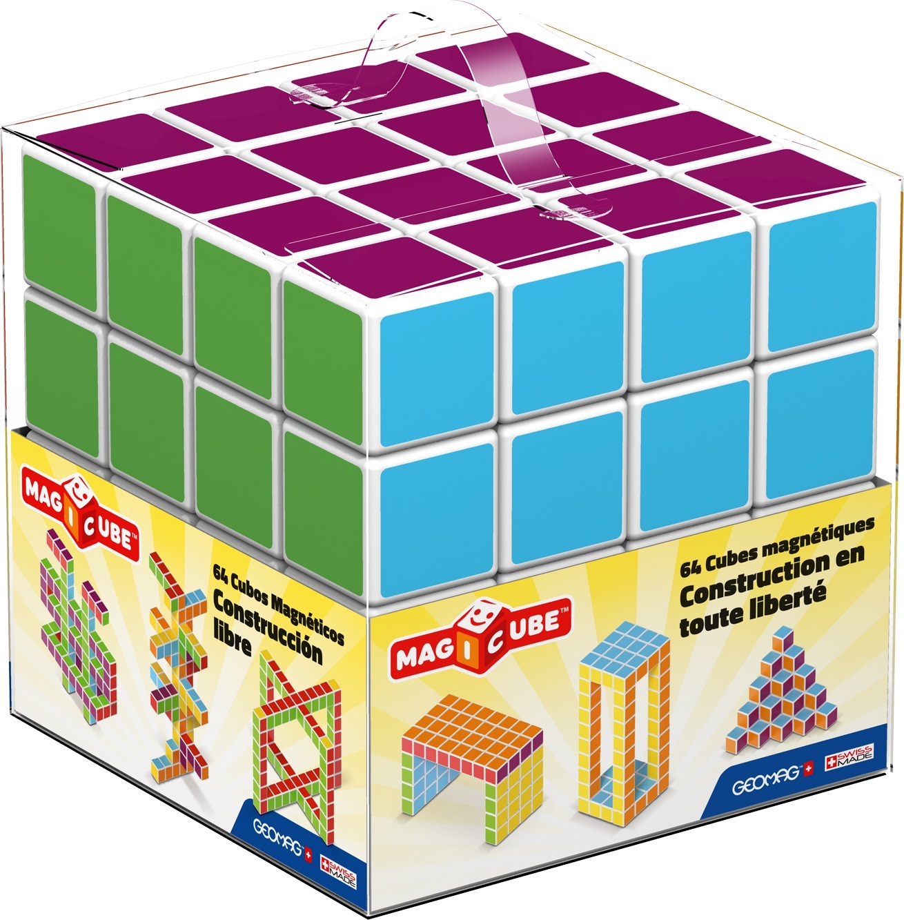 Geomag Magicube - Cubi Magnetici Multicolore per Bambini - Confezione da 64 Pezzi