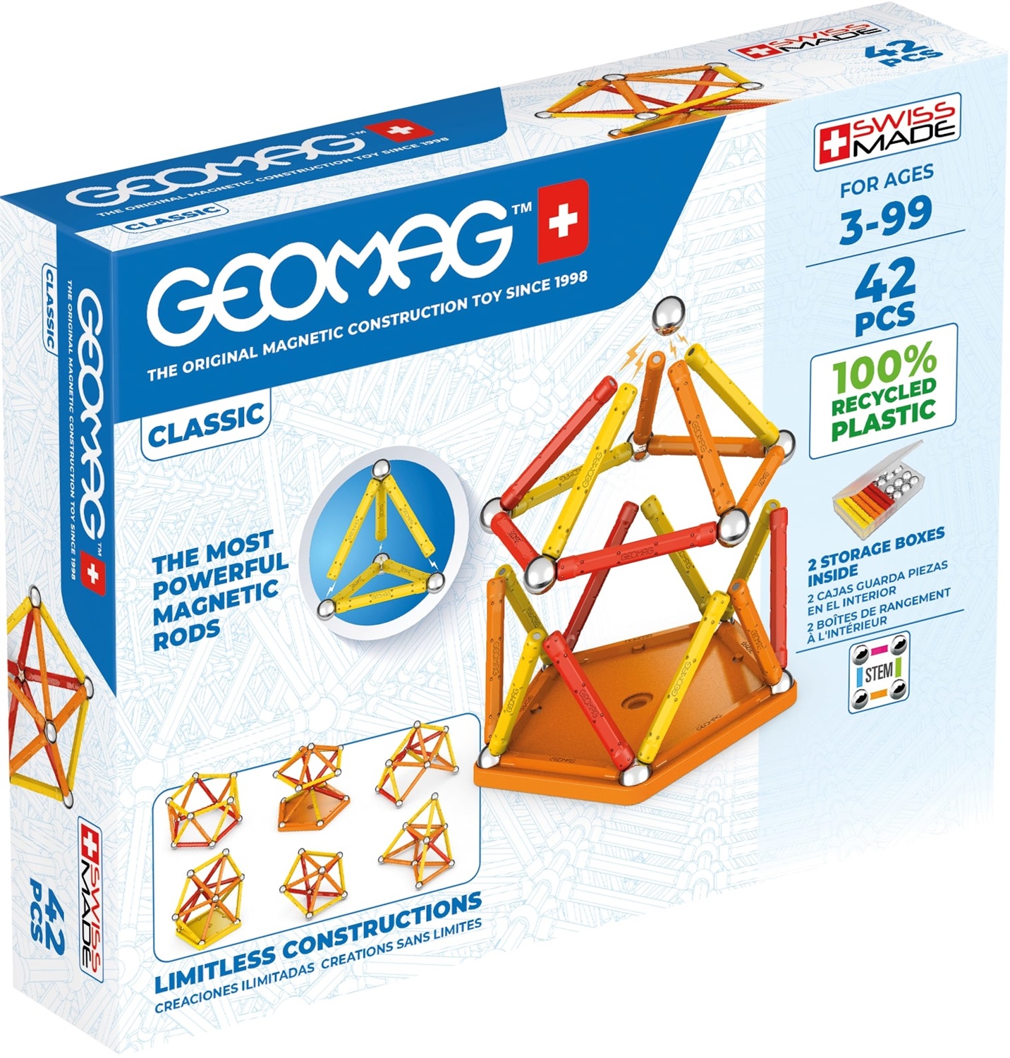 Geomag Classic Green Line - 42 Pezzi - Costruzioni Magnetiche per Bambini - 100% Plastica Riciclata