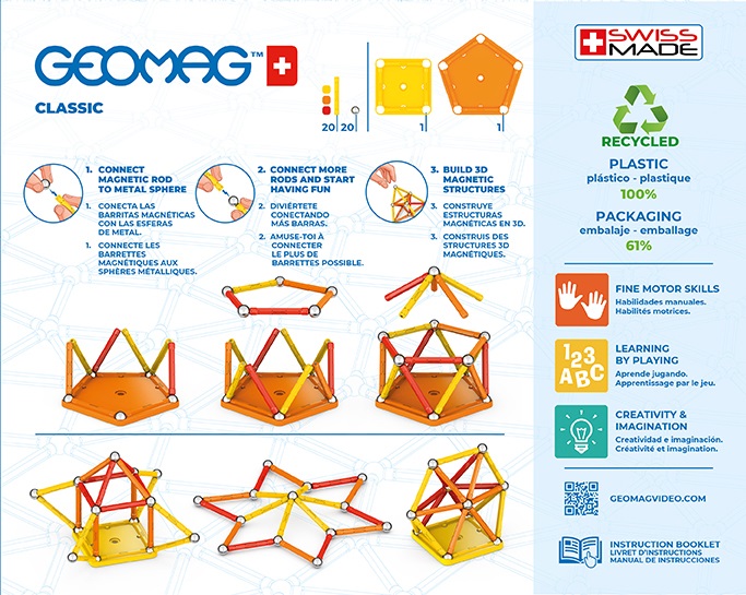 Geomag Classic Green Line - 42 Pezzi - Costruzioni Magnetiche per Bambini - 100% Plastica Riciclata
