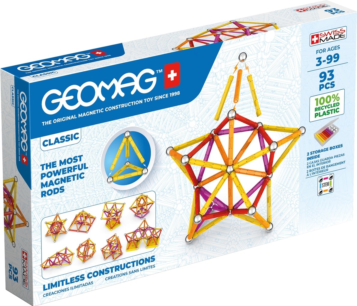 Geomag Classic Green Line - 93 Pezzi - Costruzioni Magnitiche per Bambini - 100% Plastica Riciclata