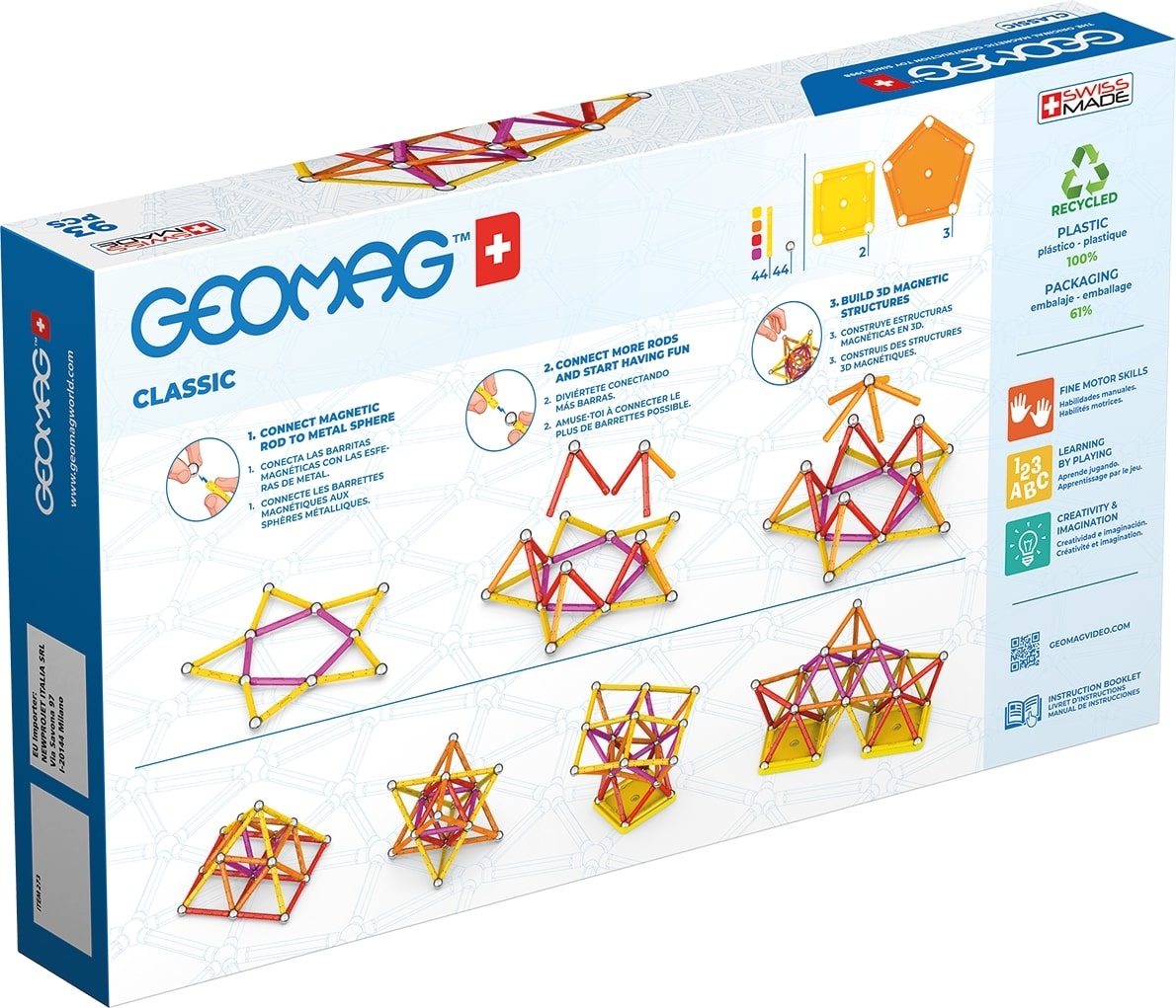 Geomag Classic Green Line - 93 Pezzi - Costruzioni Magnitiche per Bambini - 100% Plastica Riciclata