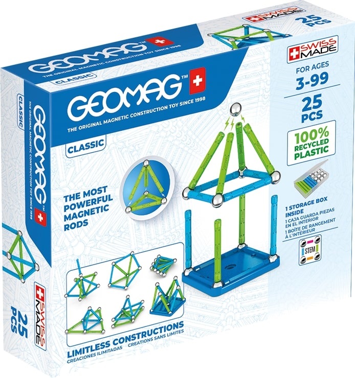 Geomag Classic Green - 25 Pezzi - Costruzioni Magnetiche per Bambini - 100% Plastica Riciclata