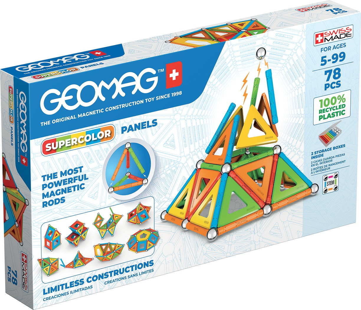 Geomag Supercolor Panels Recycled - Set di Costruzioni Magnetiche Ecologiche da 78 Pezzi in Plastica Riciclata