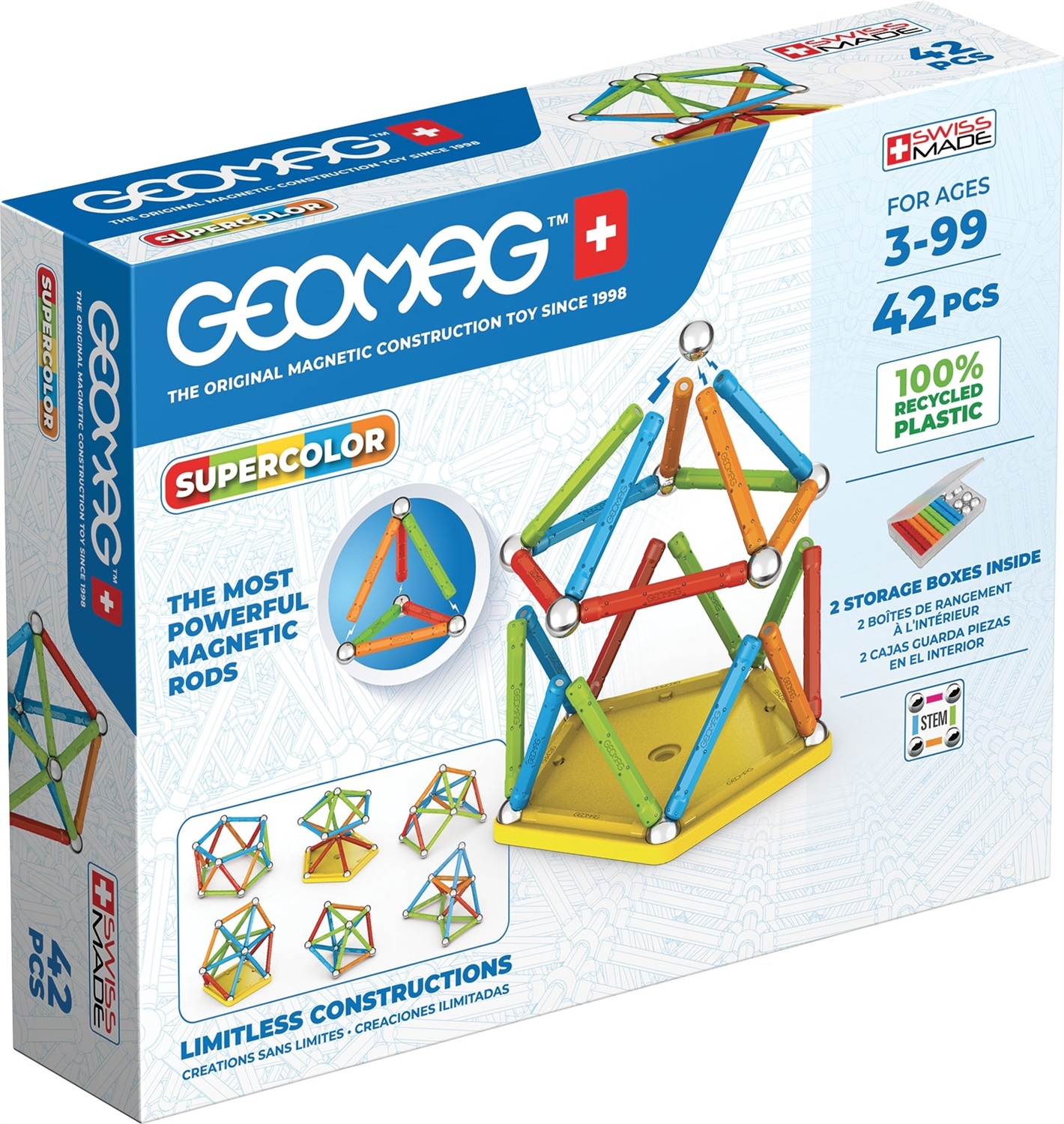 Geomag Supercolor Recycled - Set di Costruzioni Magnetiche da 42 Pezzi in Plastica Riciclata
