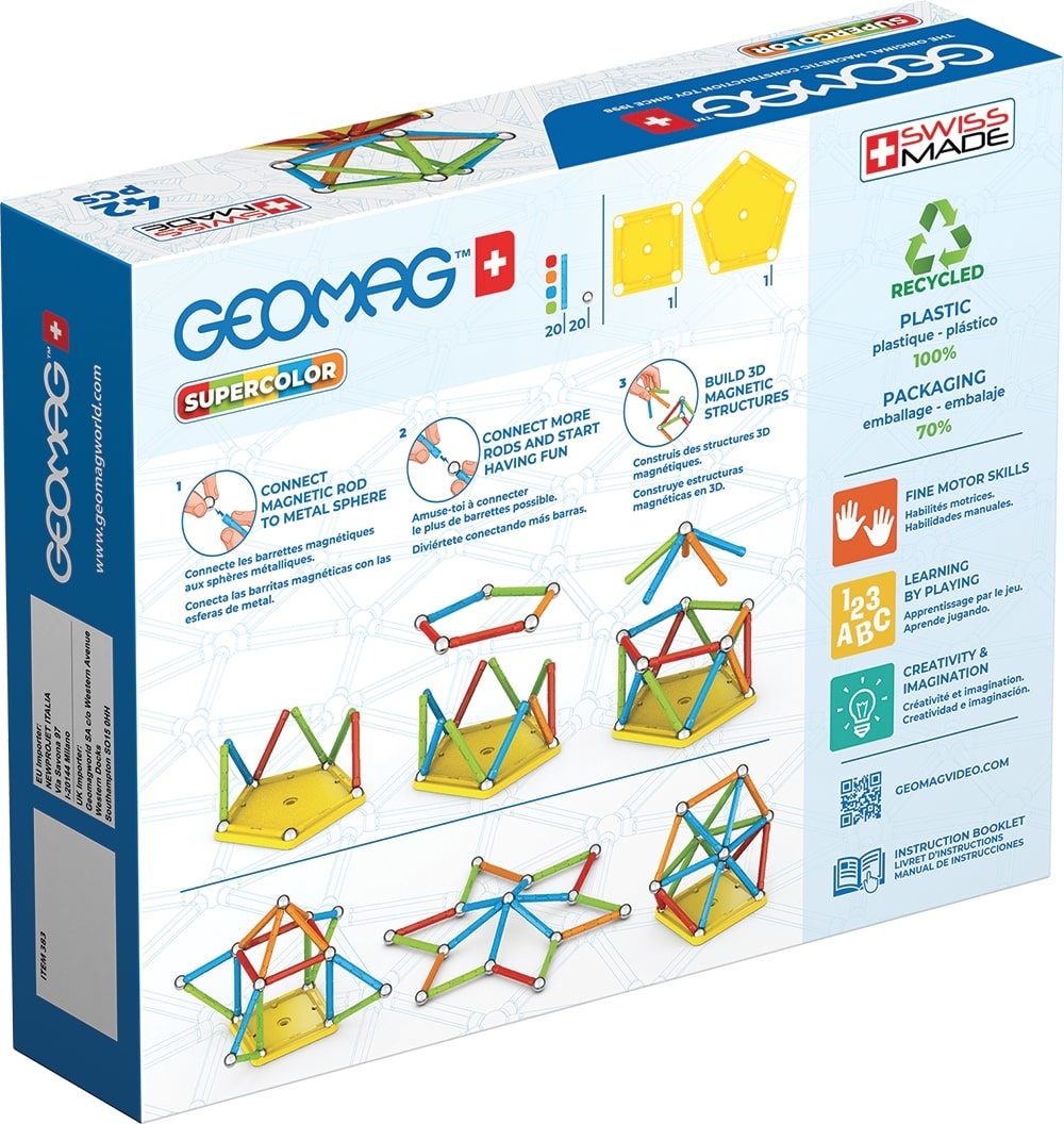 Geomag Supercolor Recycled - Set di Costruzioni Magnetiche da 42 Pezzi in Plastica Riciclata