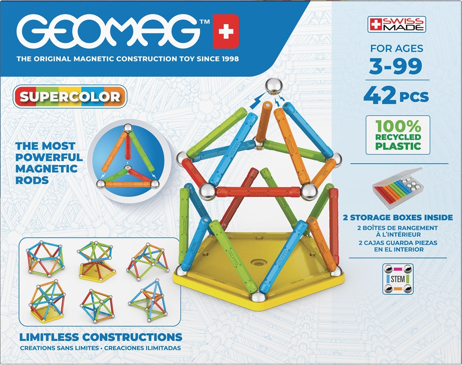Geomag Supercolor Recycled - Set di Costruzioni Magnetiche da 42 Pezzi in Plastica Riciclata