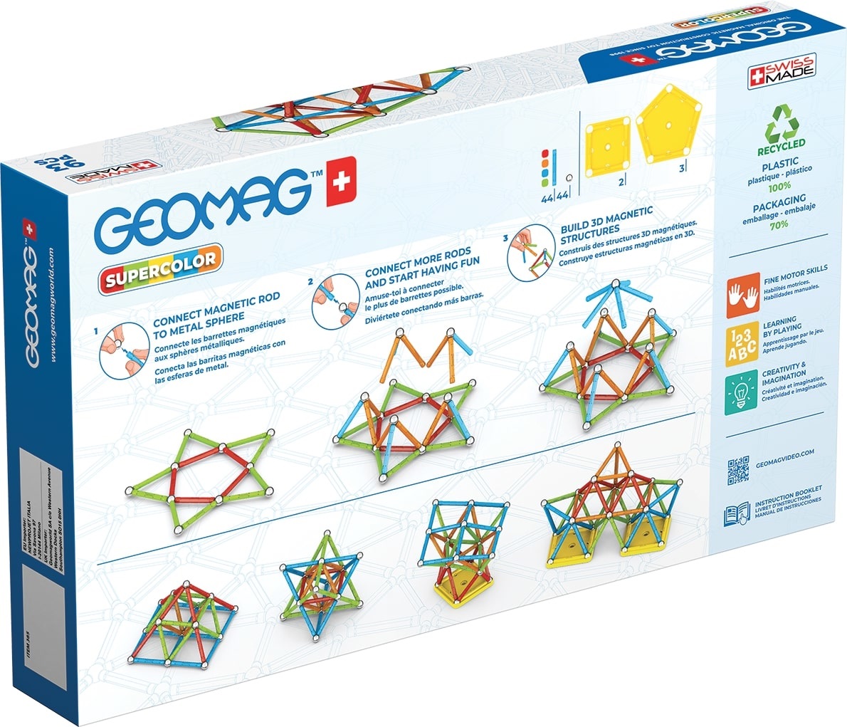 Geomag Supercolor - Set di Costruzioni Magnetiche da 93 Pezzi, Modulare e Swiss Made, per Età 3
