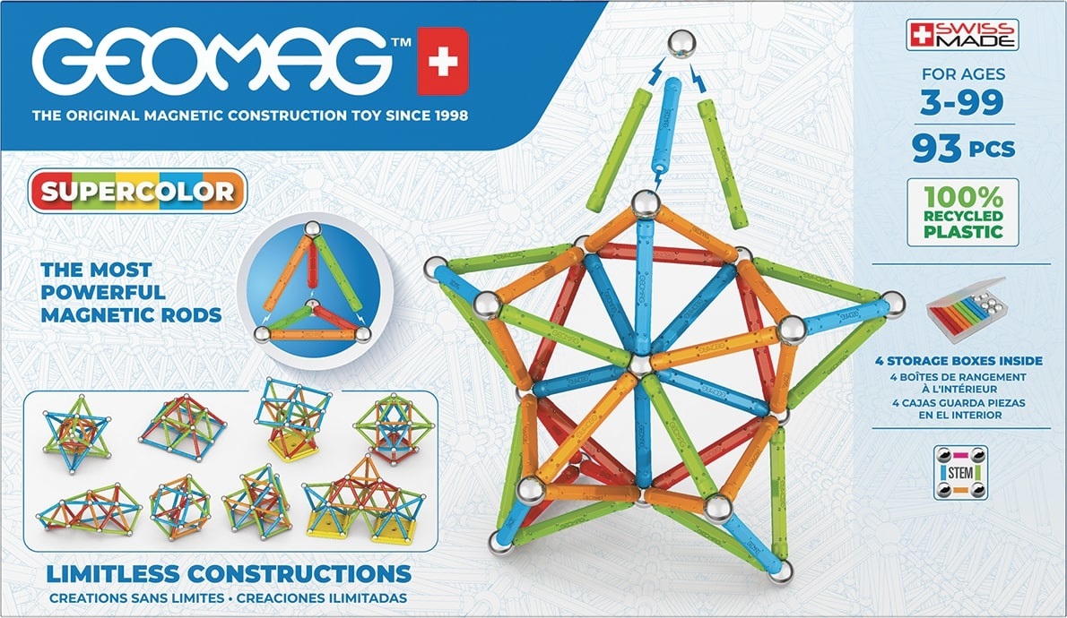 Geomag Supercolor - Set di Costruzioni Magnetiche da 93 Pezzi, Modulare e Swiss Made, per Età 3