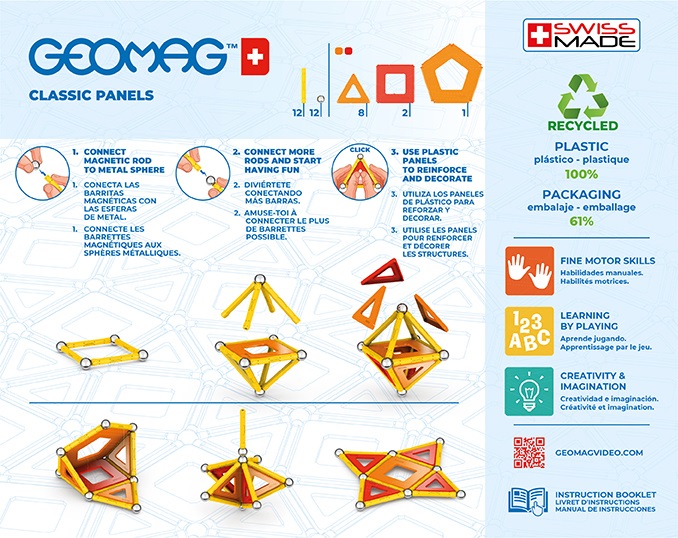 Geomag Classic Panels Green - 35 Pezzi di Costruzioni Magnetiche per Bambini in 100% Plastica Riciclata