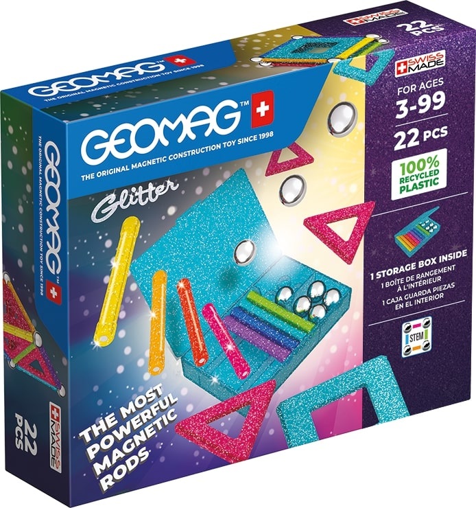 Geomag 534 Glitter Panels Recycled - Set di Costruzioni Magnetiche Brillanti con 22 Pezzi in Plastica 100% Riciclata