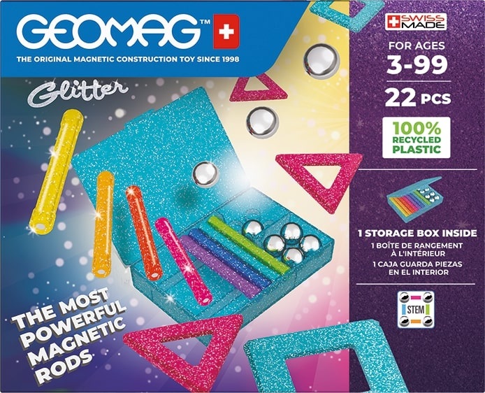 Geomag 534 Glitter Panels Recycled - Set di Costruzioni Magnetiche Brillanti con 22 Pezzi in Plastica 100% Riciclata