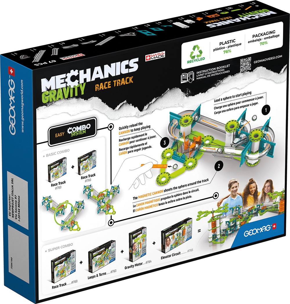 Geomag Mechanics Gravity Race Track - Gioco Educativo e Creativo per Bambini - Pista da Corsa Magnetica con 67 Pezzi
