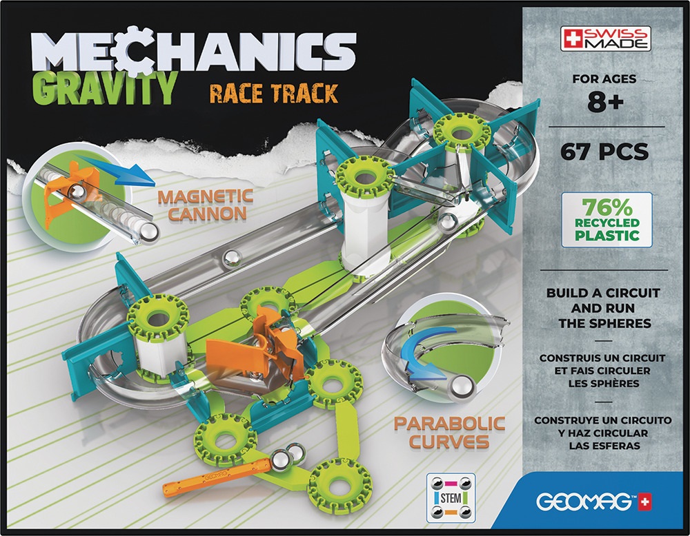 Geomag Mechanics Gravity Race Track - Gioco Educativo e Creativo per Bambini - Pista da Corsa Magnetica con 67 Pezzi