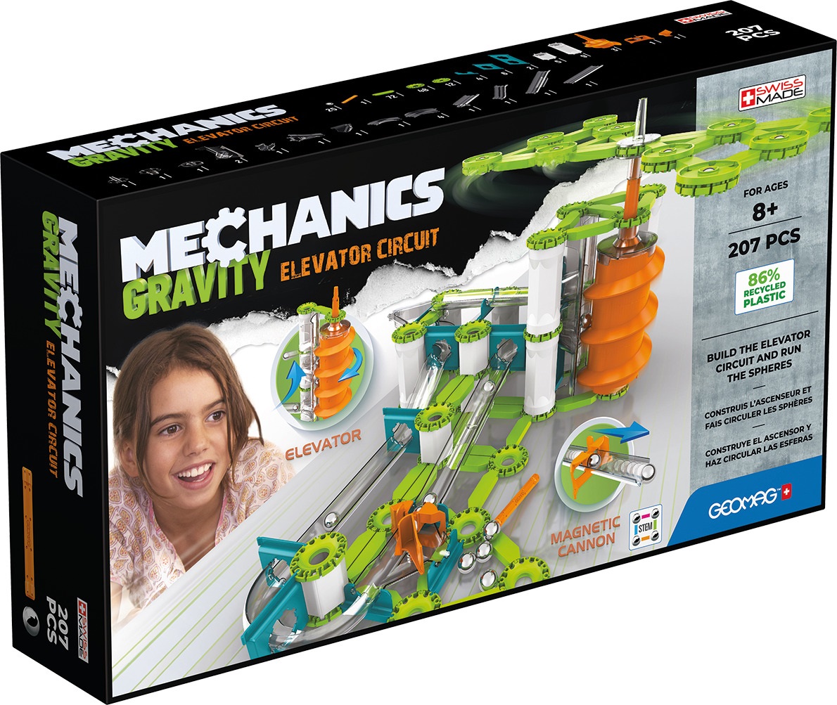 Geomag Mechanics Gravity Elevator Circuit - Set di Costruzioni Magnetiche da 207 Pezzi per Bambini con Ascensore a Gravità