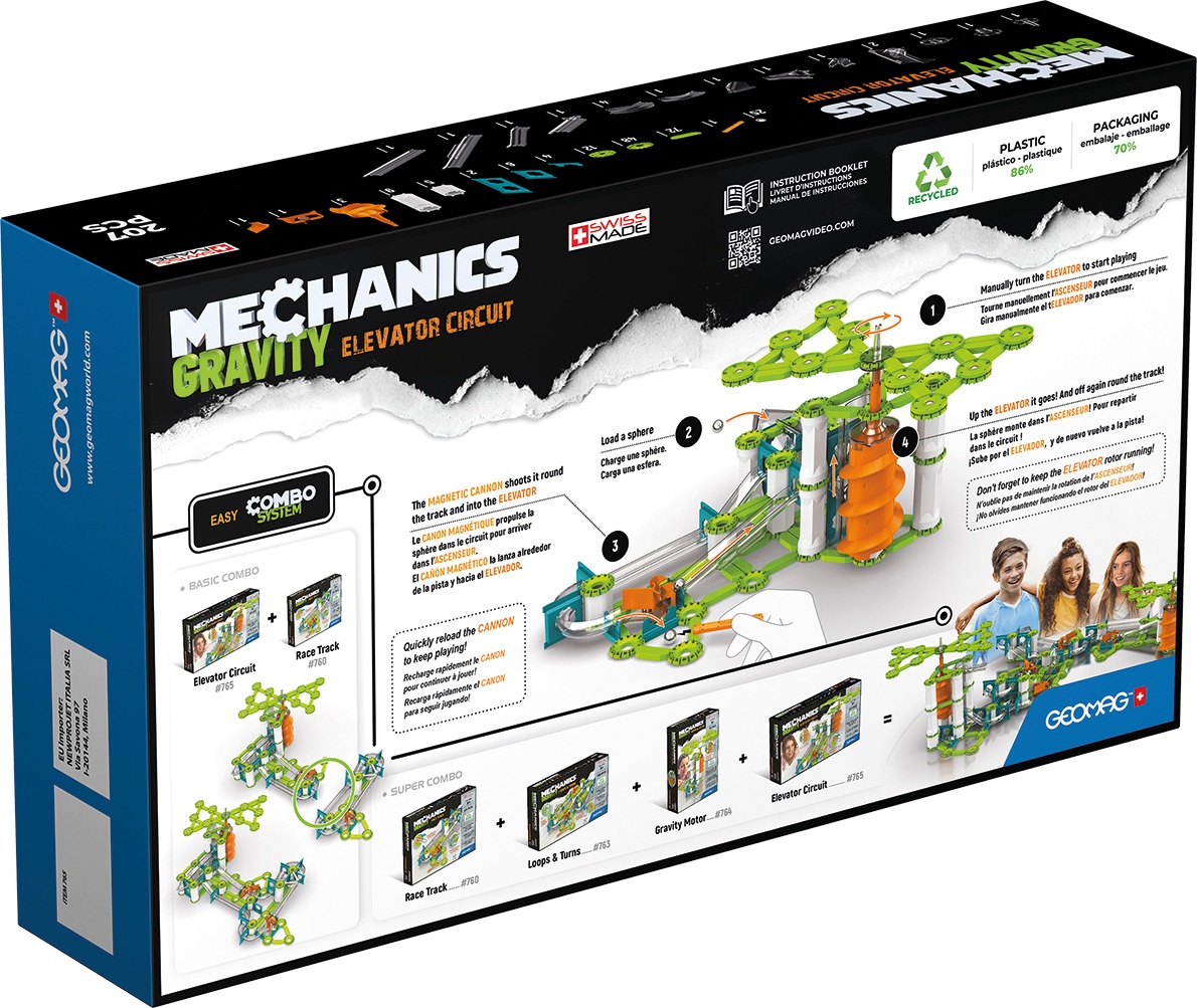 Geomag Mechanics Gravity Elevator Circuit - Set di Costruzioni Magnetiche da 207 Pezzi per Bambini con Ascensore a Gravità