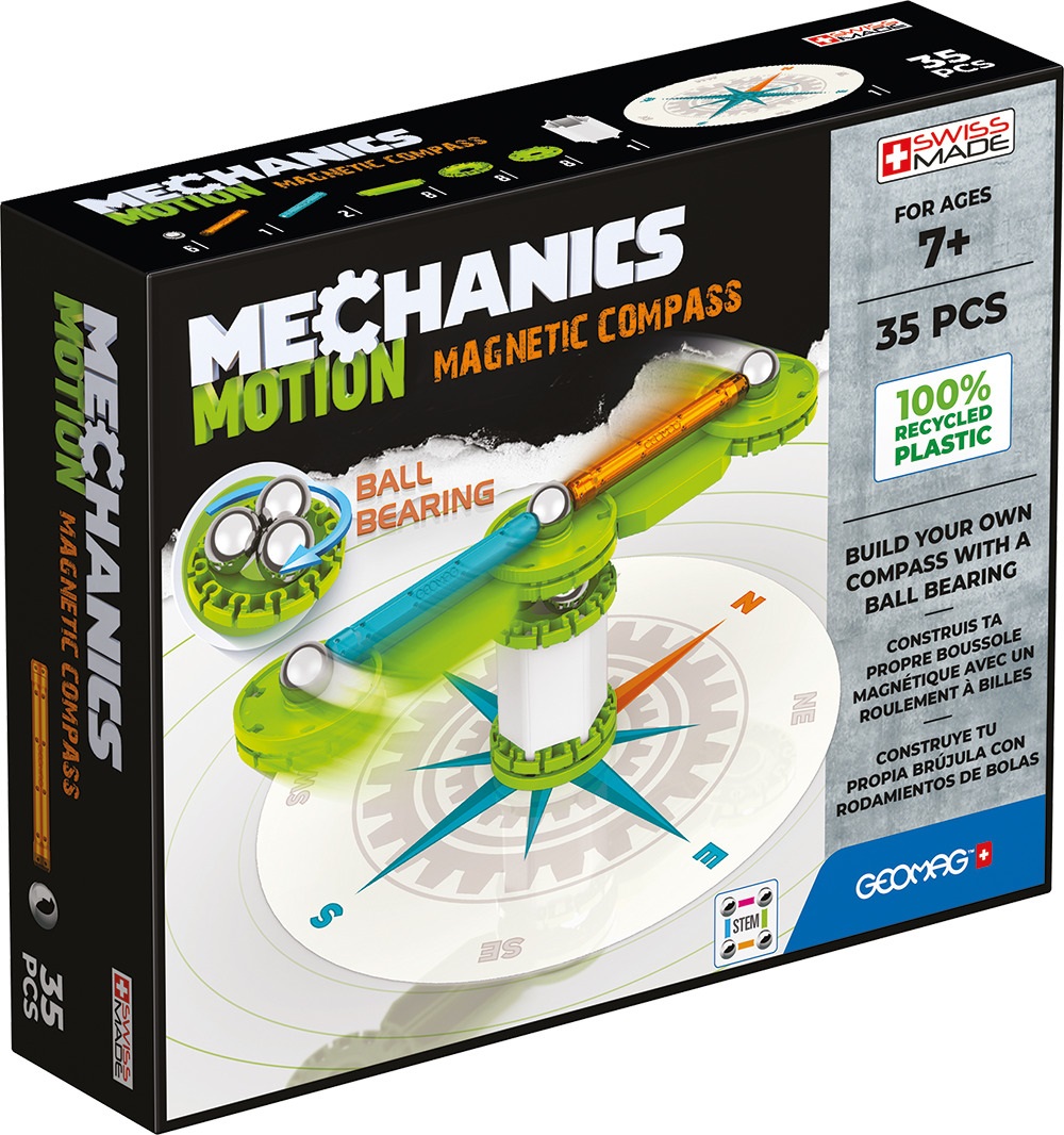 Geomag Mechanics Motion Magnetic Compass - Gioco Educativo e Creativo per Bambini - Costruzioni Magnetiche con Bussola e Blocchi Magnetici - Confezione da 35 Pezzi