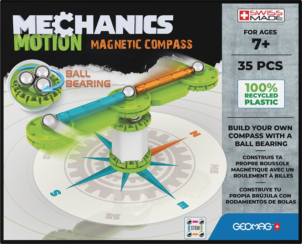 Geomag Mechanics Motion Magnetic Compass - Gioco Educativo e Creativo per Bambini - Costruzioni Magnetiche con Bussola e Blocchi Magnetici - Confezione da 35 Pezzi