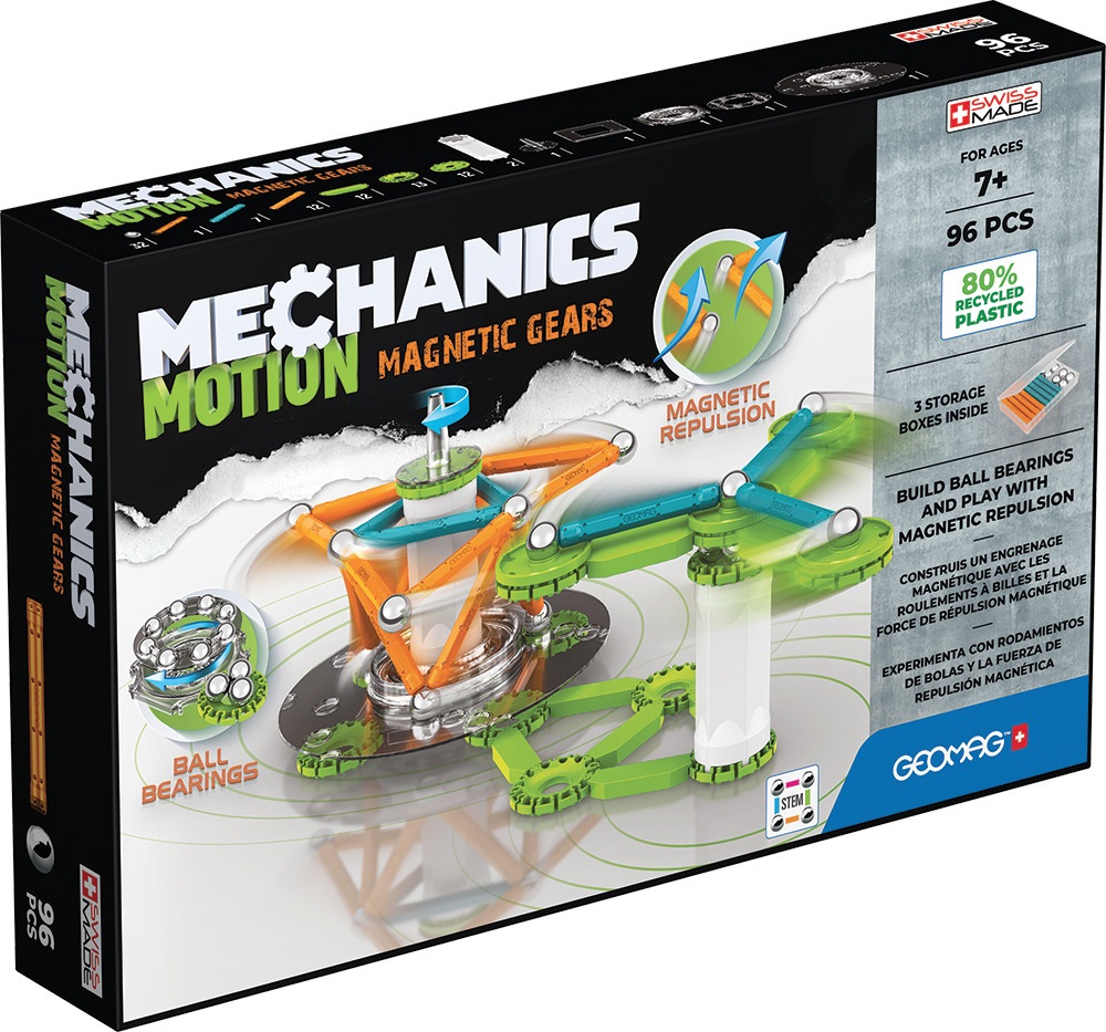 Geomag Mechanics Motion Magnetic Gears - Gioco Educativo e Creativo per Bambini - Costruzioni Magnetiche - Confezione da 96 Pezzi