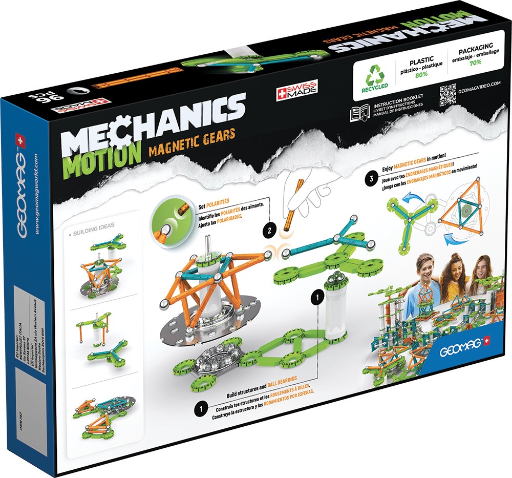Geomag Mechanics Motion Magnetic Gears - Gioco Educativo e Creativo per Bambini - Costruzioni Magnetiche - Confezione da 96 Pezzi