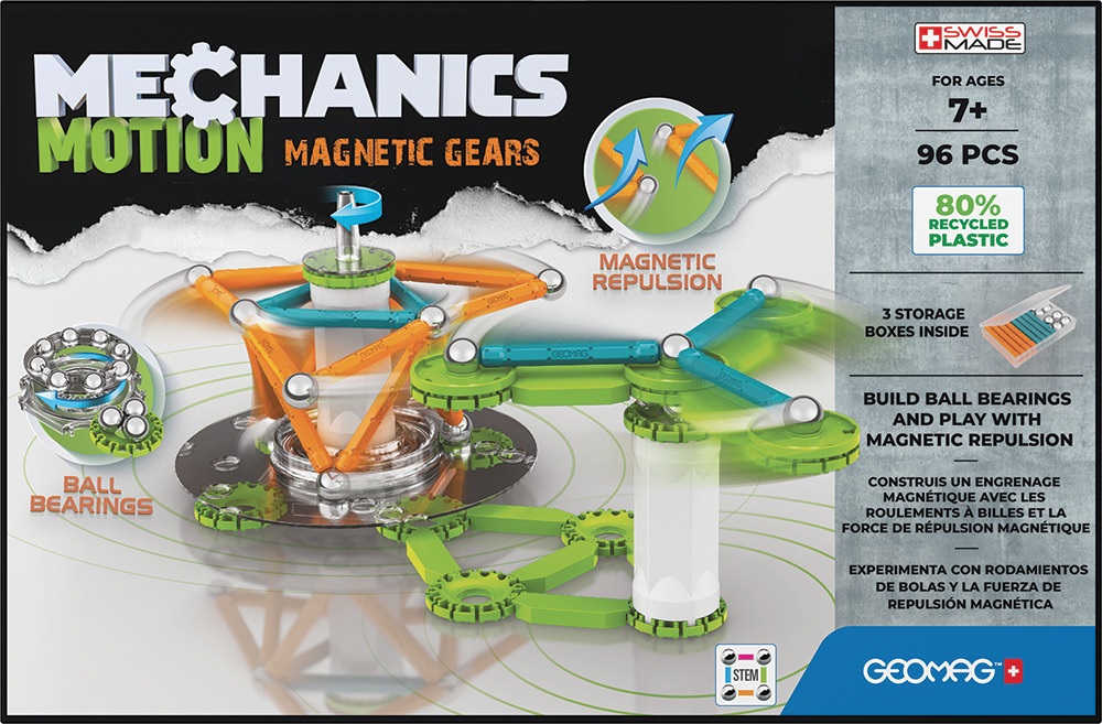 Geomag Mechanics Motion Magnetic Gears - Gioco Educativo e Creativo per Bambini - Costruzioni Magnetiche - Confezione da 96 Pezzi