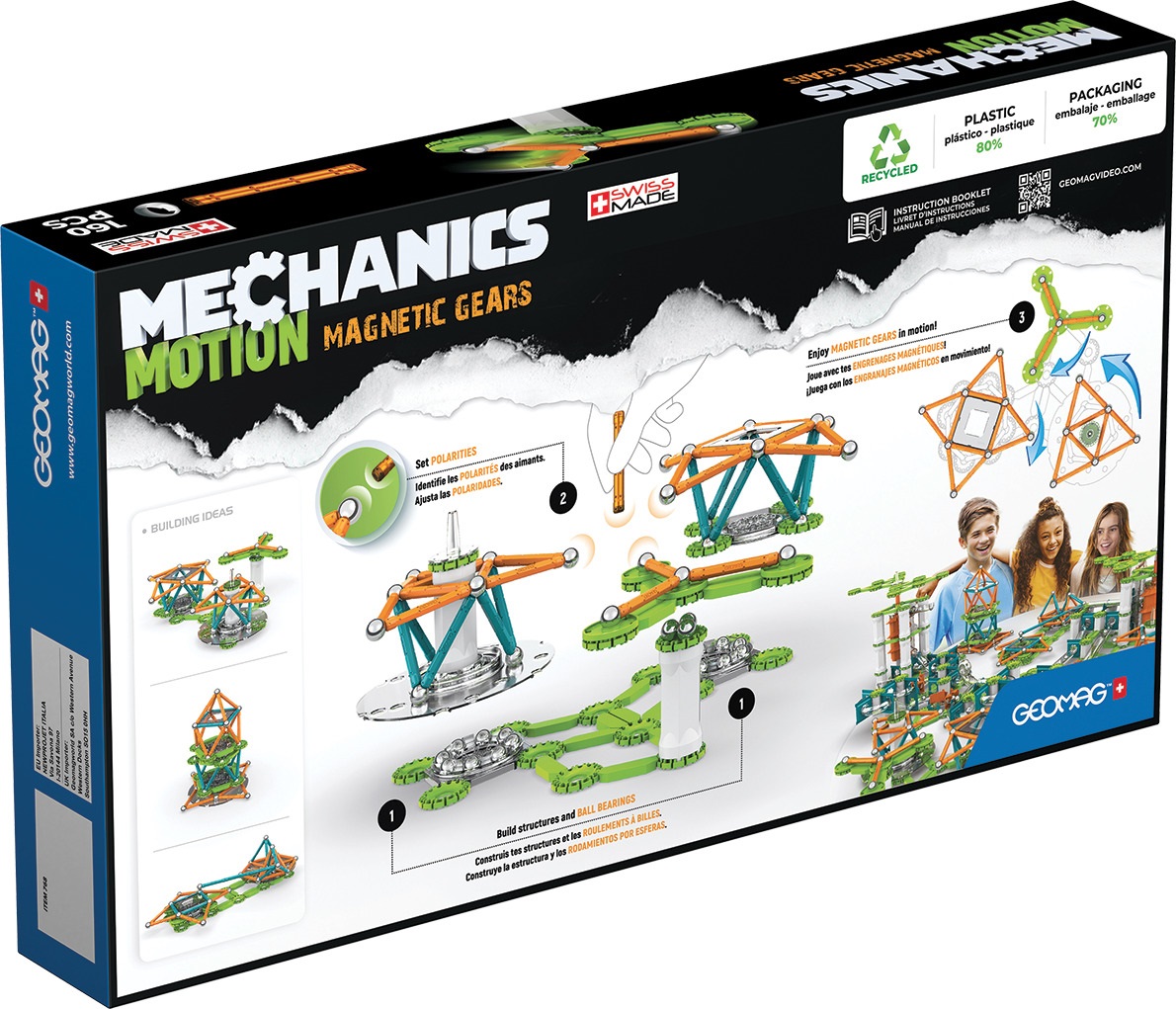 Geomag Mechanics Motion Magnetic Gears - Gioco Educativo e Creativo per Bambini - Costruzioni Magnetiche - Confezione da 160 Pezzi