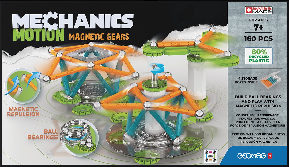 Geomag Mechanics Motion Magnetic Gears - Gioco Educativo e Creativo per Bambini - Costruzioni Magnetiche - Confezione da 160 Pezzi