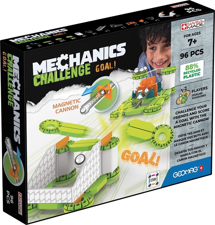 Geomag - Mechanics Challenge Goal! Gioco Educativo e Creativo con 96 Pezzi di Costruzioni Magnetiche e Cannone Magnetico