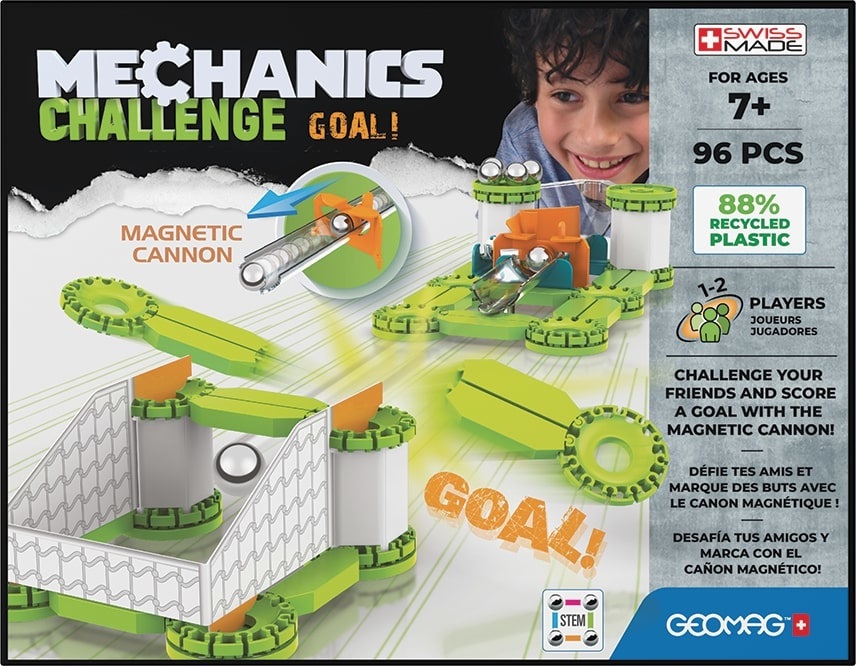 Geomag - Mechanics Challenge Goal! Gioco Educativo e Creativo con 96 Pezzi di Costruzioni Magnetiche e Cannone Magnetico