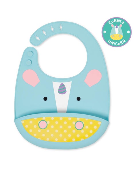 Skip Hop Bavaglino in Silicone Unicorno con Tasca Profonda e Chiusura Regolabile