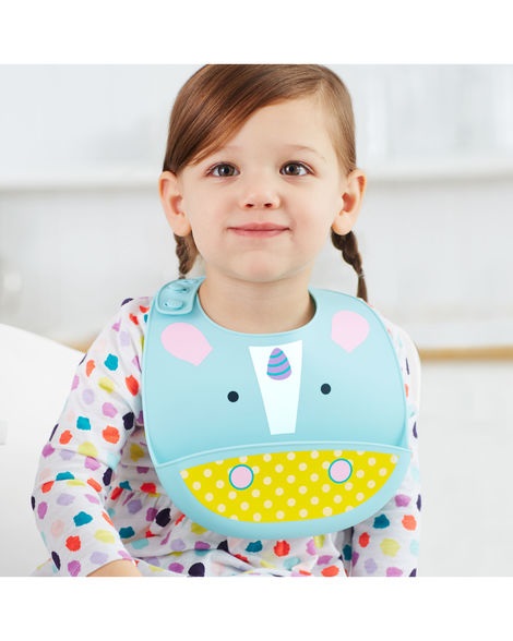Skip Hop Bavaglino in Silicone Unicorno con Tasca Profonda e Chiusura Regolabile