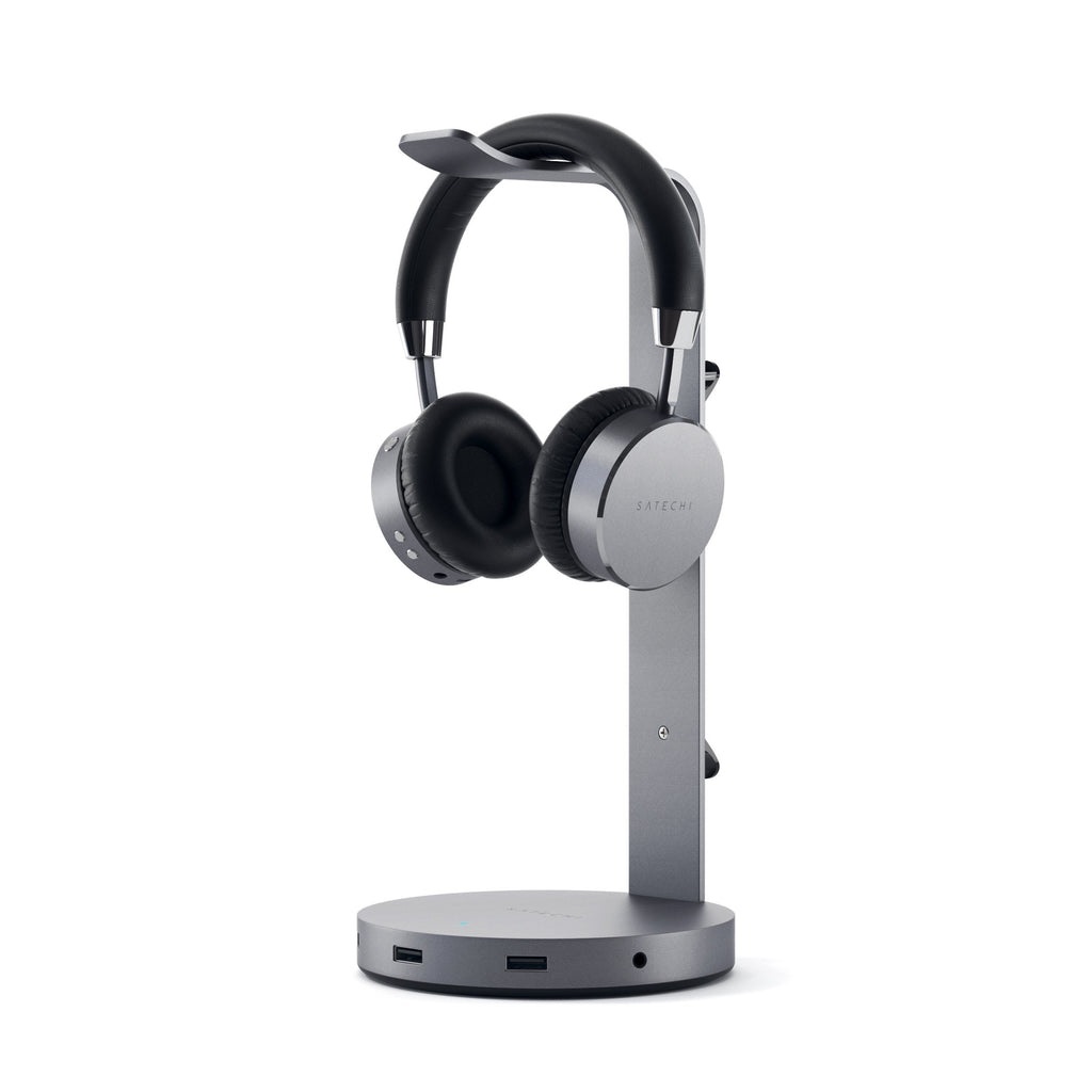 Satechi Supporto per Cuffie in Alluminio con Hub USB - 3 Porte USB 3.0 e Porta Aux 3,5mm - Grigio Siderale