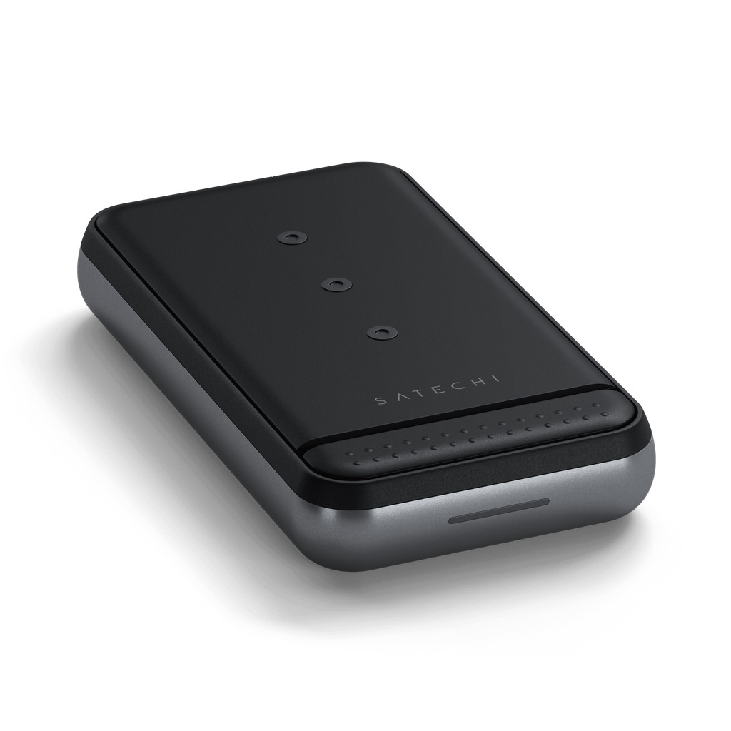 Satechi Duo Wireless Charger Stand & Power Bank 10000 mAh - Caricabatterie portatile 3 in 1 per iPhone, AirPods e iPad - Ricarica rapida fino a 10 W - Grigio